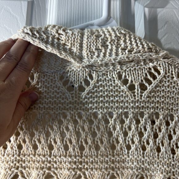 Lucky Brand Women’s Crochet Knit Cardigan Sweater Beige Cotton Blend S - Picture 9 of 14
